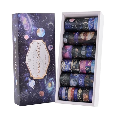 32 Rolls Washi Tape Set, Gold Foil Galaxy Decorative Masking Tape Constellation, Stars, Celestial, Adhesive Tape for Bullet Journal, Diy Craft, Scrapbooking Supplies, Gift Wrapping, Party Decoration - style: Cosmic Galaxy