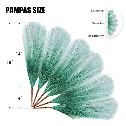 6 PCS Faux Pampas Grass Arrangement - 18"/45cm Artificial Fluffy Pompous Grass Stems for Boho Chic Home and Wedding Decor (Teal Gradient) - color: B2- Teal Gradient