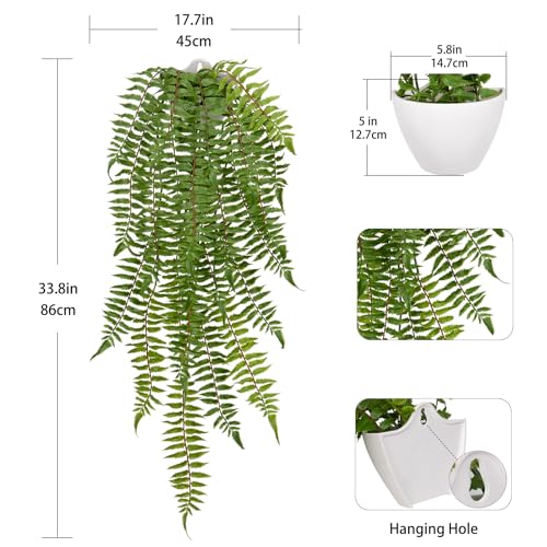 Hollyone Artificial Fern Hanging Plants Potted Fake Boston Ferns Ivy Vines Hanging Wall Plants Realistic Faux Ferns Greenery Plants for Wall Outdoors Indoors Home Office Garden Patio Decorations - color: Green 4