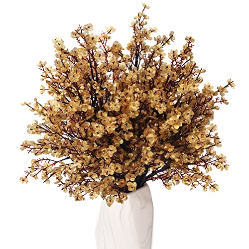 15PCS Artificial Baby Breath Flowers Fake Silk Real Touch DIY Floral Bouquets Decor Wedding Party Decoration Arrangements-Gold - color: 15pcs-gold