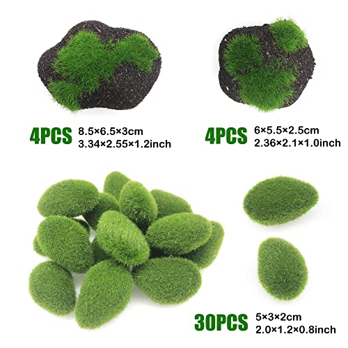 Woohome 38 PCS Artificial Moss Rocks Decorative Faux Green Moss Covered Stones, 30 PCS Green Moss Balls and 8 PCS Brown Stone Moss Decor for Floral Arrangements, Fairy Gardens and Crafting - color: 38 Pcs Brown