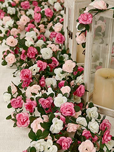PARTY JOY 8pcs 65.6Ft Flower Garland, Fake Rose Vine Artificial Flowers Hanging Rose Ivy Garland for Room Wall Decor Hanging Baskets Wedding Arch Garden Background Decor - color: 8pc-pink-white, size: 8PC