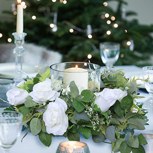 Felice Arts 2 Pack Cream White Artificial Rose Garland Each 6.5FT Fake Rose Garland Hanging Spring Garland for Wedding Arch Table Arrangement Garden Swing Home Decor - color: Cream