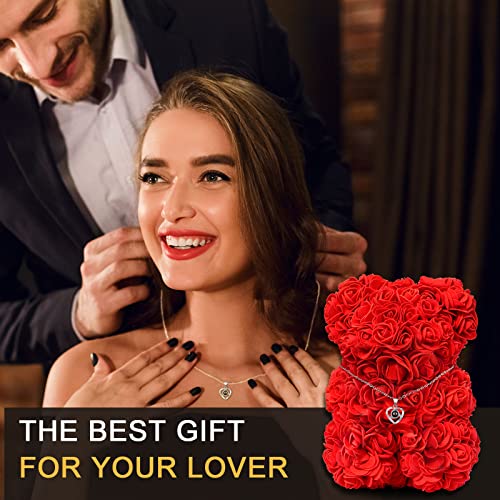 Handmade Gifts for Her Anniversary Romantic,Gorgeous Birthday Gifts Unique Preserved Roses Forever Flowers with I Love You in 100 Languages Necklace Giftsfor Wife Girlfriend Wife Mom Gifts - color: Red Necklace