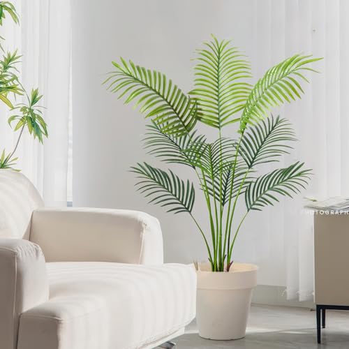 Artificial Golden Cane Palm Tree 4 Feet Faux Plant for Home Decor Indoor Outdoor Faux Areca Palm Tree in Pot for Home Office Perfect Housewarming Gift with Adjustable Trunks - size: 6in