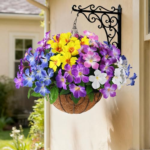 Homsunny Artificial Flowers for Outdoor, Fake Silk Flowers UV Resistant, Realistic Faux Plants Flowers for Front Door Porch Planter Patio Yard Garden Spring Decor - color: Deep Purple+blue+light Purple+pink+white+yellow