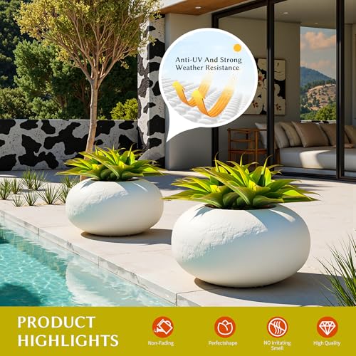 Ttranewsoo Fake Plants Artificial Agave Plants 13.8" Large UV Resistant Fake Agave Planters for Indoor and Outdoor Decorating Tropical Plant Succulents Greenery Indoor Decor (Yellow) 2Pack - color: Agave15-ye2