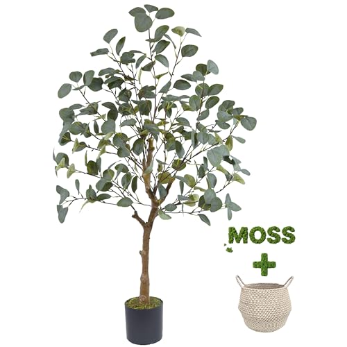 Warmplants Artificial Eucalyptus Tree, 4ft Tall Green Silk Leaves Perfect Faux Plant with Basket, Mordern Fake Eucalyptus Trees for Indoor Outdoor Home Office Livingroom Floor Décor - size: 4ft