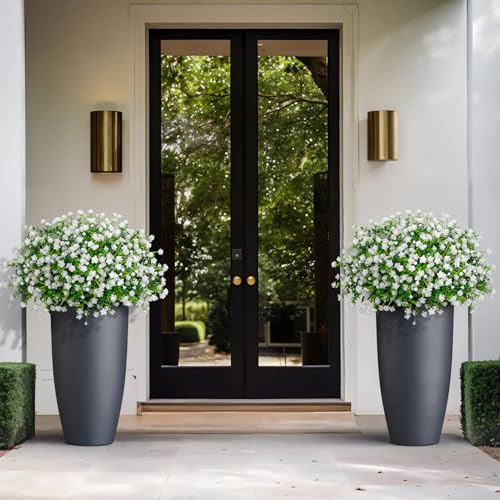 20 Bundles Artificial Flowers for Outdoors Fake Plastic Flowers UV Resistant Realistic Faux Plants Shrubs for Spring Summer Garden Porch Yard Patio Planter Window Box Home Decor, White - color: White