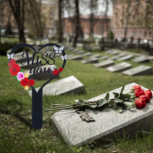 Cemetery Decorations for Grave, Happy Mom Dad Grave Decorations for Cemetery, Memorial Heart Graves Markers for Outdoors - style: Miss You-A
