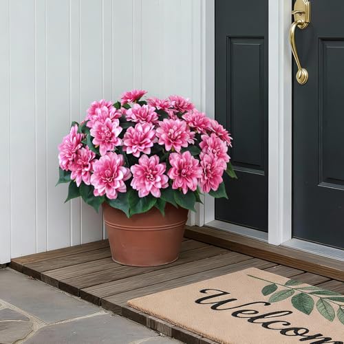 VIERENA 8 Bundles Artificial Dahlia Flowers for Outdoors Spring Summer Decor, No Fade Silk Flower Faux Dahlias Plant Arrangement for Home Garden Balcony Farmhouse（Pink） - color: Pink