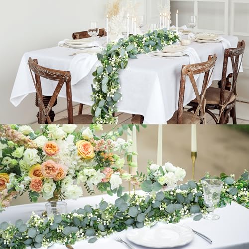 Sggvecsy 4 Pack Artificial Eucalyptus Garland Eucalyptus Leaves Vines Greenery Garland Faux Silver Dollar Eucalyptus Leaves for Table Party Wedding Indoor Outdoor Home Mantle Wall Decor - size: 4PCS