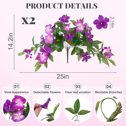 INXUGAO Artificial Hanging Faux Flowers for Outdoors Planters 2PCS Fake Flowers Silk Hibiscus Flowers for Outside Outdoor Faux Hanging Plants UV Resistant Spring Home Front Porch Decoration - color: Mt Azalea H-mix Purple 1 & 3