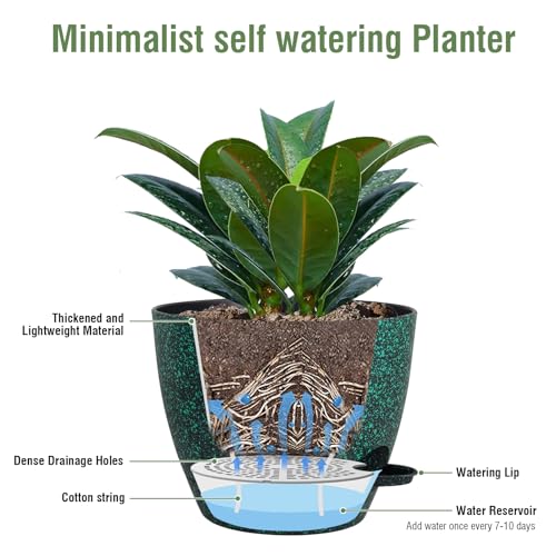 Meowell 12 inch Large Self Watering Pots for Indoor Outdoor Plants, Flower Plant Pots with Mesh Drainage Holes for Garden House Plants, Plastic Planters for Home, Black with Green Speckles - color: Black With Green Speckles, size: 12inch B
