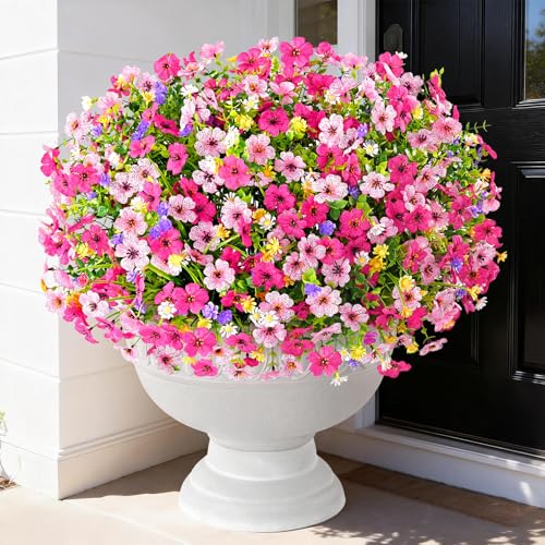 BLEUM CADE 22 Bundles Artificial Flowers for Outdoors, UV Resistant Fake Outdoor Flowers, Realistic Faux Outdoor Flowers for Decoration, Outside Fake Plants for Porch Garden Decor - color: Mixed Pink, size: 22 Pack