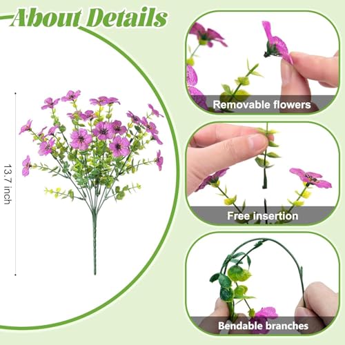 Ammyoo Artificial Fake Plants Flowers for Outdoor Spring Summer Decor, 12 Bundles Faux Silk Daisy for Planter Pot Colorful UV Resistant Look Real for Front Door Porch Patio Outside Yard(Purple Red) - color: Purple Red
