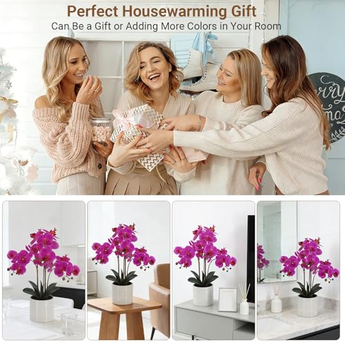 Fake Orchid Plant 23" Tall, Realistic Touch Leaves, Potted Phalaenopsis Artificial Plants Indoor for Home Decor Small Office Home Living Room-Dark Pink - size: 23 Inch Phalaenopsis Orchid Dark Pink