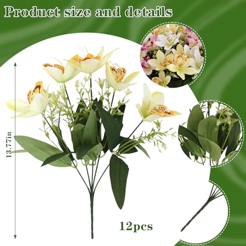 Coreland 12pcs Artificial Flowers Faux Cattleya Flower Bouquet for Vase Table Decorations Silk Flowers for Home Decor DIY Party Wedding Centerpieces Indoor Outdoor Arrangements (Vase not Included) - color: A Mix - 12 Pcs