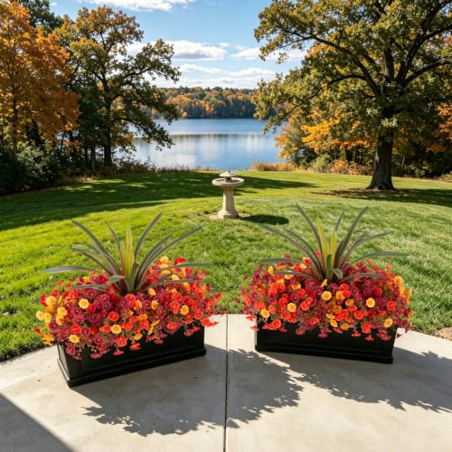 INXUGAO 13 Pcs Artificial Fall Flowers for Outdoors Fake Plant Autumn Decor | 12 Bundles Silk Morning Glory + Orchid Leaf UV Resistant Fake Flowers for Porch Planter Garden Patio Decor (Autumn Mixed) - color: Autumn Mixed