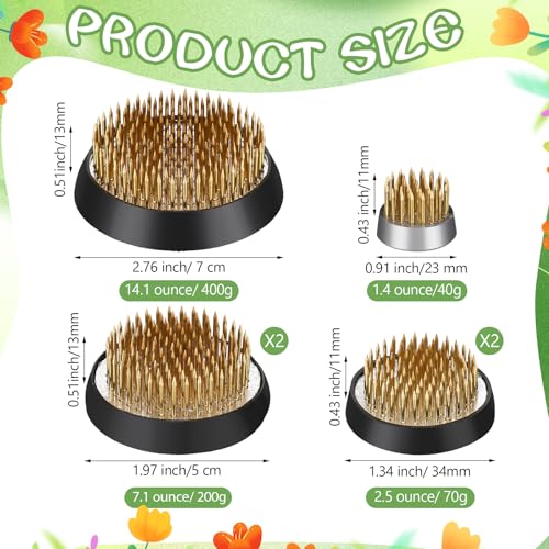 Sliner 6 Pcs Flower Frogs Round 2.8/2/1.3/0.9 Inches Floral Frogs Flower Holder Japanese Ikebana Vase Kenzan Floral Arranger Fixed Tools Arrangement Pin for Home DIY Craft Decoration(Brass) - size: 4 Size
