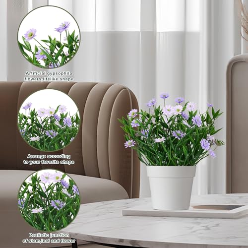 Fake Plants Daisy for Bathroom Decor, Small Potted Artificial Plants Indoor for Shelf Desk Home Bathroom Farmhouse Room Coffee Table Decor, Purple (Pack of 2) - color: Purple