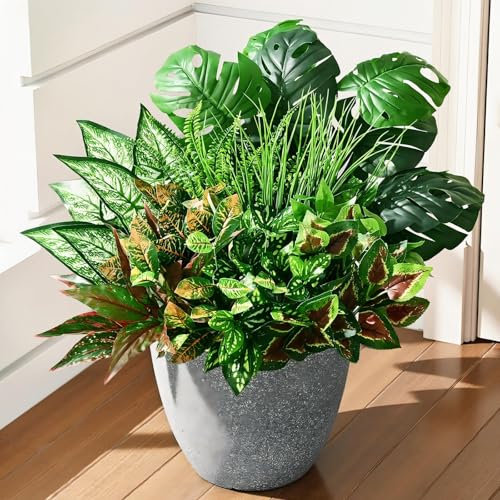 Waipfaru Artificial Plants Outdoor UV Resistant, Realistic Fake Plants Artificial Greenery, Large Bunches Faux Plants for Indoor Outdoor Porch Patio Garden Spring Summer Home Decor (Large 10pcs) - color: Monstera Deliciosa, size: 10 Bundles