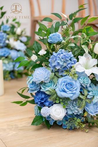 TINGE TIME Free-Standing Artificial Flower Set of 2, Table Centerpiece with Rubber Pad, Silk Fake Flower for Wedding Centerpiece Archway Aisle Welcome Entrance (Provence Blue) - color: Provenceblue