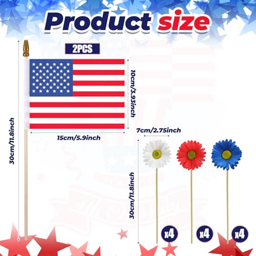 Tigeen 14 Pcs 4th of July Decor Red White Blue Artificial Flower Patriotic Decoration Daisy Flower with 2 Flag 250th Anniversary Table Centerpieces for Memorial Veterans Independence Day Home Decor - style: Daisy