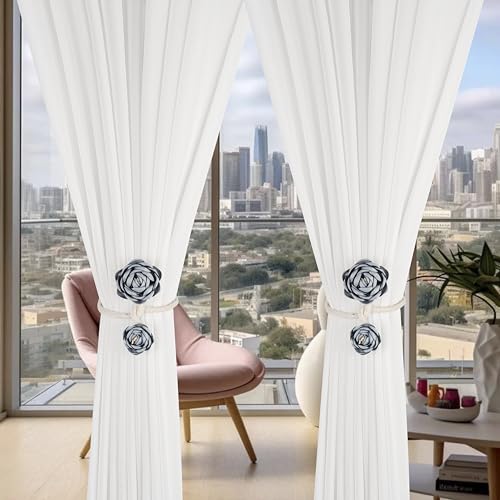 SUQ I OME 2 Pieces Handmade Artificial Rose Flower Curtain Holdbacks,Curtain Tiebacks Clips Creative Window Drape Twist Tie Backs European Style Curtain Holders Decorative Draperies Holdbacks (Blue) - color: Blue