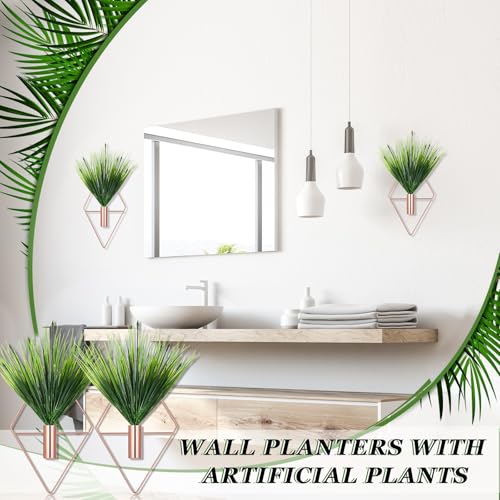 Canlierr 2 Pieces Wall Decor Hanging Planters with Artificial Plants Metal Hanging Vase Indoor Plants Holder Modern Boho Wall Art for Bathroom Bedroom Living Room Decor(Rose Gold,Aquatic Plant) - color: Rose Gold, size: Aquatic Plant