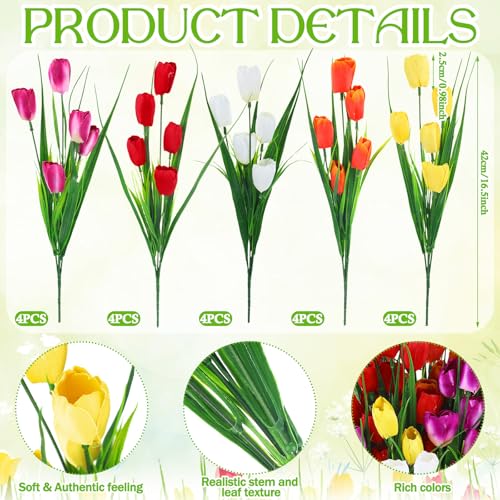 Yungyan 20 Bundles 100 Pcs Fake Tulips Wedding Centerpieces Artificial Flowers No Fade Faux Plastic Flower Arrangement for Bridal Shower Ceremony Home Decor(Red, Yellow, Orange, White, Purple) - color: Red, Yellow, Orange, White, Purple