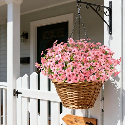 16PCS Fake Flowers for Outdoors, Realistic Fake Artificial Flowers for Outside, No Fade Faux Eucalyptus Plants for Outdoor Planter, Window Box, Hanging Basket - Porch Patio Garden Decor - color: Pk, size: 16PCS