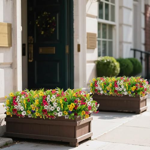 12 Bundles 6 Styles Artificial Flowers for Outdoors, Fake Plants Flower UV Resistant No Fade Colorful Flowers Plastic Plants Daisy Lavender Boston Fern Faux Greenery for Outside Garden Porch Decor - color: White&yellow&rose Red, size: 12PCS