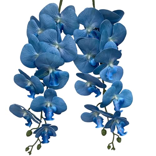 FagusHome Artificial Phalaenopsis Flowers Branches 9 Large Blooms Artificial Orchid Flowers Stem Plants 42 Inches 2 Pcs for Home Wedding Décor (Blue) - color: Blue