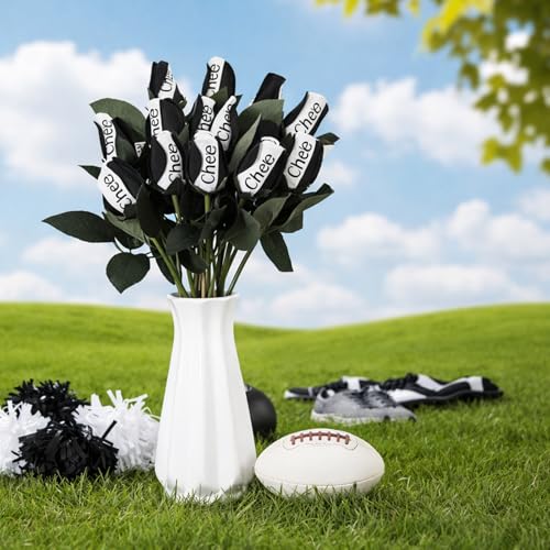 Suhine 12 Pcs Black Cheer Gifts Cheerleader Cheerleading Artificial Rose Flowers Gifts Bulk for Women Cheer Team Sport Game Day Birthday Graduation Party Decorations Favors(Black White, Normal) - color: Black White, size: Normal
