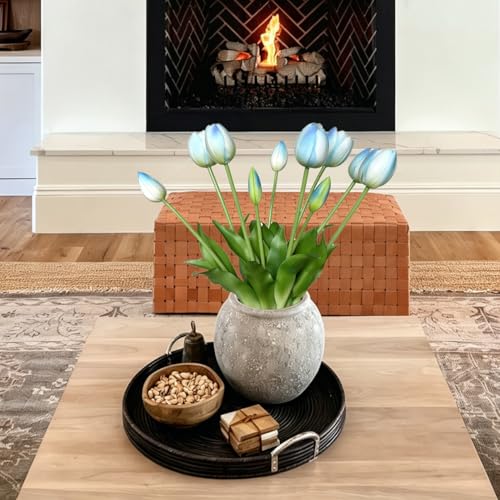 10 Pcs Fake Tulips Tulips Artificial Flowers Real Touch Fake Flowers Artificial Flower Bouquet for Home Table Party Wedding Decoration (Blue) - color: Blue