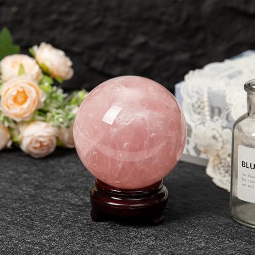 Large Rose Quartz Crystal Sphere Natural Pink Healing Crystal Ball with Stand Meditation Decorative Balls Home Decor 100-110mm/3.9-4.3" - color: Rose Quartz, size: 3.9 - 4.3 inches