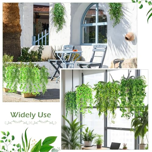 Hoteam 12 Pcs Artificial Hanging Plants 32 Inch Fake Ivy Vines with Fake Leaves Patio Artificial Plants Greenery for Living Room Indoor Outdoor Wall, No Basket (6 Style Mixed) - color: 6 Style Mixed