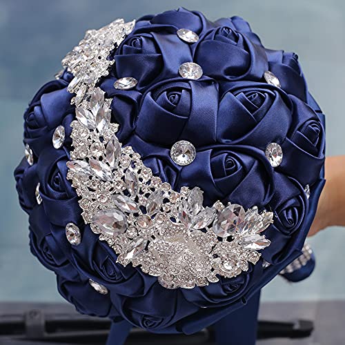 Wedding Bouquets for Bride Bridesmaid Brooch Bouquet Handmade Artificial Flower Tossing Bouquet for Wedding Ceremony Anniversary(Navy blue-24CM) - color: Navy Blue, size: 9.4''/24cm