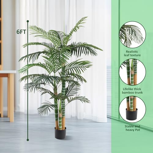 Artificial Palm Tree, Tall Tropical Palm Tree Faux Palm Plant for Indoor Outdoor Office House Living Room Home Decor - color: Golden Cane Palm, size: 6ft
