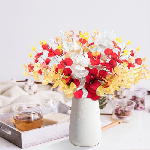 Yen Jean 10PCS Christmas Decorations Artificial Flowers for Home - Xmas Fake Eucalyptus Stems Winter Decor Indoor - style: christmas