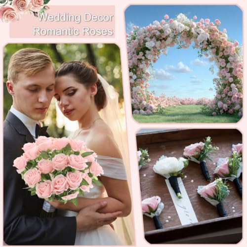 50Pcs Pink Roses Artificial Flowers Fake Rose Faux Velvet Silk Flowers for Home Wedding Decoration (Pearl Roses - Light Pink) - color: Pearl Roses - Pink Light 50p