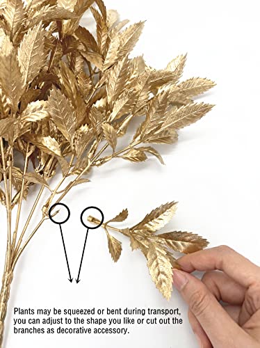 PASYOU Artificial Golden Plants, Fake Foliage Shrubs Decor Plastic Faux Plant for Indoor Outdoor Home Garden Office Party Hall Verandah Wedding DIY Christmas Decoration Gold Leaves Bundles - 3 Pack - color: Gold Leaves - 3 Pack