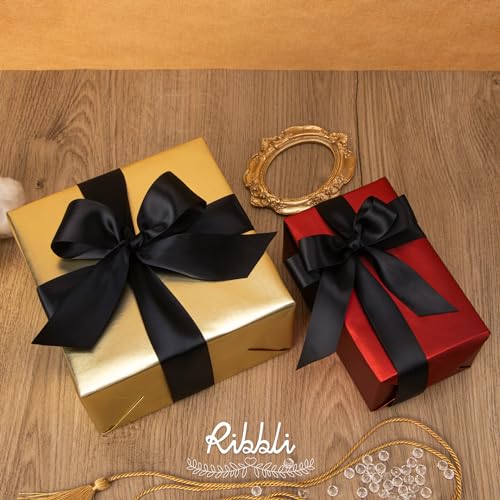 Ribbli Double Faced Black Satin Ribbon,1” x Continuous 25 Yards,Use for Bows Bouquet,Gift Wrapping,Floral Arrangement - color: Black, size: 1 inch