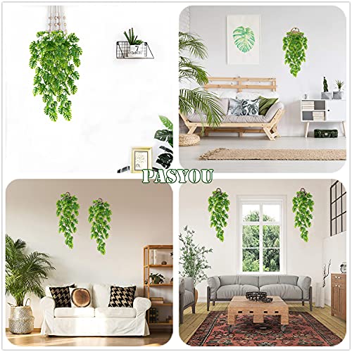Fake Vines Monstera for Decoration, PASYOU Artificial Hanging Plants Ivy with Leaves Outdoor Indoor Decor Plastic Greenery Green Plant Faux Stems Home Garden Party Wedding Bedroom Room Office - 2 Pack - color: Monstera Vine - 2 Pcs