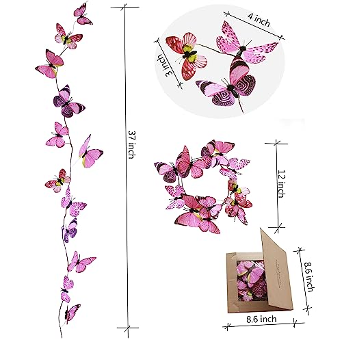 Artificial Butterfly Garland, Fake Butterfly Decorative Vines, DIY 3D Unique Butterfly Hanging Decor for Home Wall Easter Spring Flowers Party Wedding Arch Shopping (Bright Pink) - color: Bright Pink