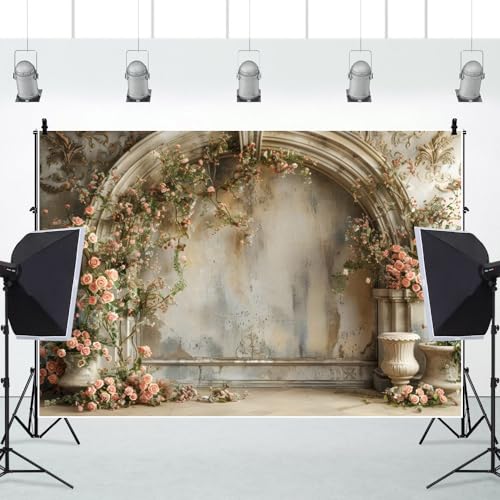 Yeele 12x8ft Vintage Elegant Floral Room Backdrop European Style House Pink Rose Flower Arch Background for Wedding Bridal Shower Anniversary Birthday Decor Girl Woman Portrait Photo Shoot Prop - size: 12x8ft