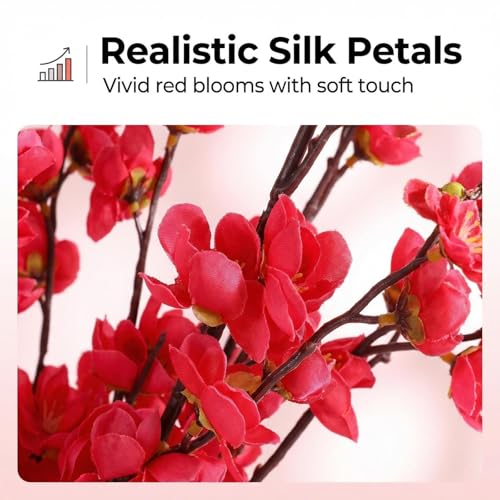 8pcs Rose Red Cherry Blossom Branches Artificial Flowers for Winter Spring Indoor Decoration, 36" Plum Fake Peach Plants for Wedding Home Office Bedroom Party Decor (Rose red, 36in) - color: Rose Red, size: 36in