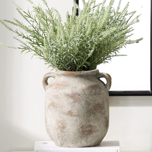 Ceramic Flower Vase Home Decor - 7.6 Inch Farmhouse Rustic Table Vases with Handle Living Room Decoration Decorative Vintage Pottery for Kitchen Shelf Coffee Dining Bookshelf Fireplace Centerpiece - color: A-7.6" Retro