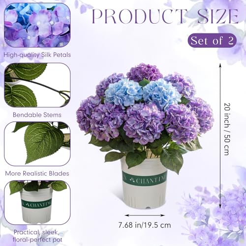 Suncalla 2 Pack Artificial Hydrangea Flowers in Pot, 20 Inch Faux Silk Hydrangea Arrangement, Gradient Purple Potted Fake Flowers for Table Centerpiece, Home, Wedding, Entryway Decor(Gradient Purple) - color: Gradient Purple